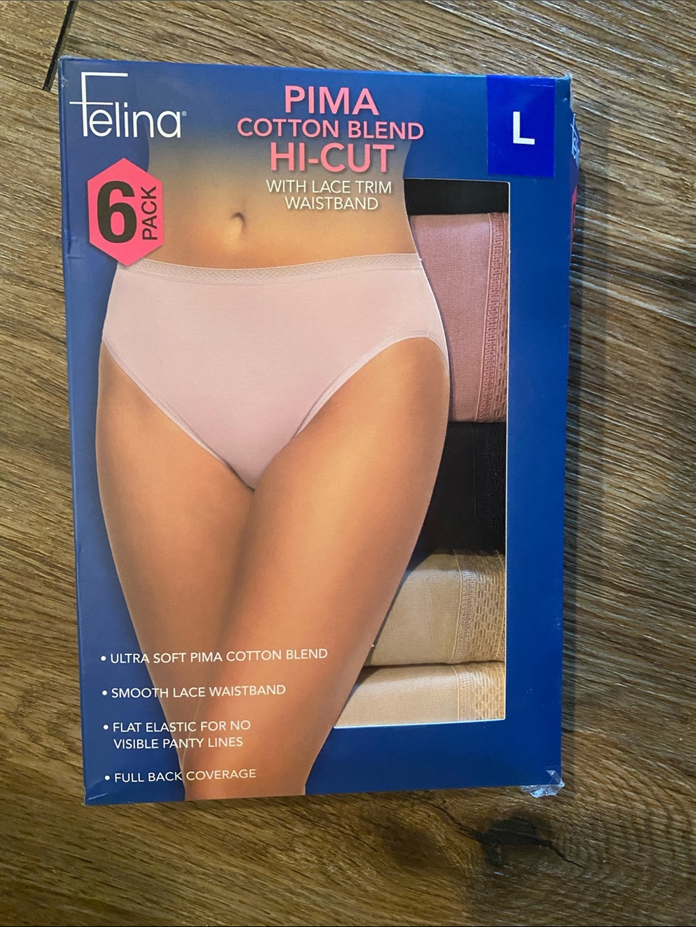 NEW Pima cotton hi cut briefs panties L large Felina 5 pack